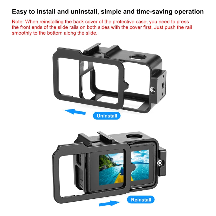 For DJI Osmo Action 4 / 3 PULUZ Metal Cage Expansion Adapter Frame with Cold Shoe (Black) - Protection Frame by PULUZ | Online Shopping South Africa | PMC TechLife | Buy Now Pay Later Mobicred