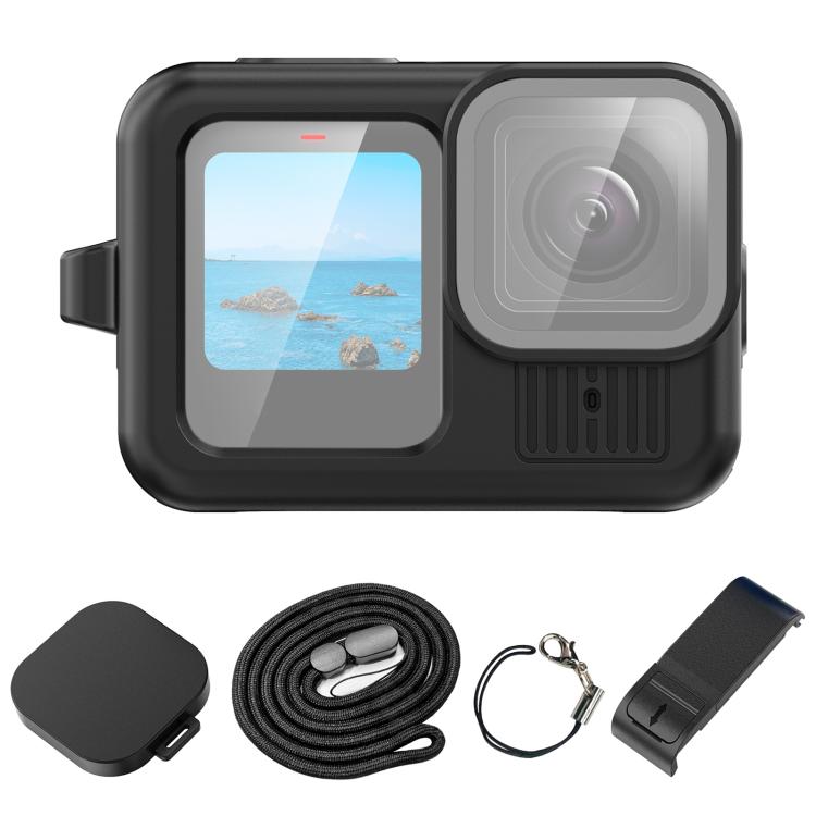For GoPro HERO13 Black PULUZ Silicone Protective Case Side Interface Cover with Wrist Strap & Lens Cover (Black) - Silicone Cases by PULUZ | Online Shopping South Africa | PMc TechLife | Buy Now Pay Later Mobicred