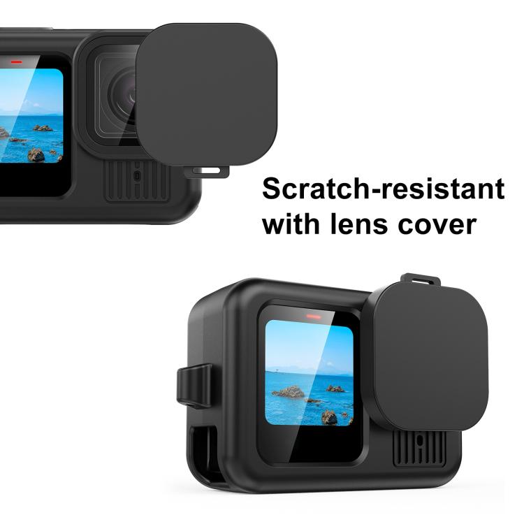 For GoPro HERO13 Black PULUZ Silicone Protective Case Side Interface Cover with Wrist Strap & Lens Cover (Black) - Silicone Cases by PULUZ | Online Shopping South Africa | PMc TechLife | Buy Now Pay Later Mobicred