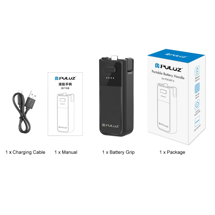 For DJI Osmo Pocket 3 PULUZ High-Capacity 2800mAh Battery Grip (Black) - free shipping - PMC TechLife - Order now!