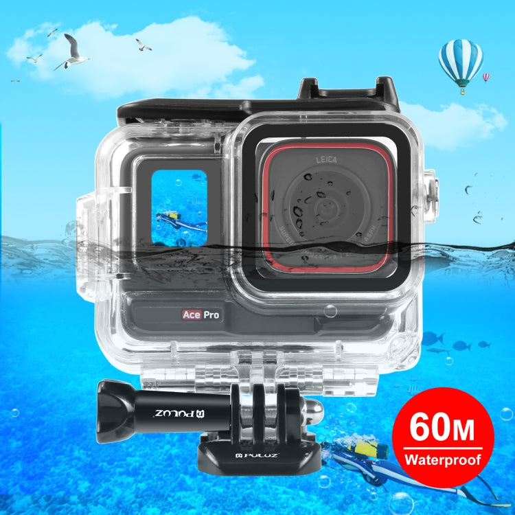 For Insta360 Ace Pro / Pro 2 PULUZ 60m Underwater Waterproof Housing Case with Base Adapter & Screw (Transparent) - free shipping - PMC TechLife - Order now!