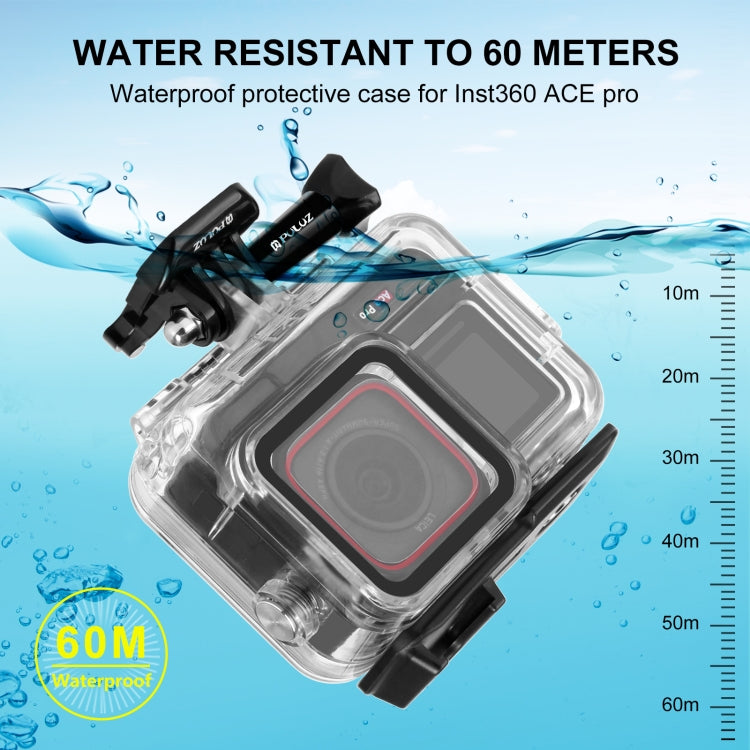 For Insta360 Ace Pro / Pro 2 PULUZ 60m Underwater Waterproof Housing Case with Base Adapter & Screw (Transparent) - free shipping - PMC TechLife - Order now!