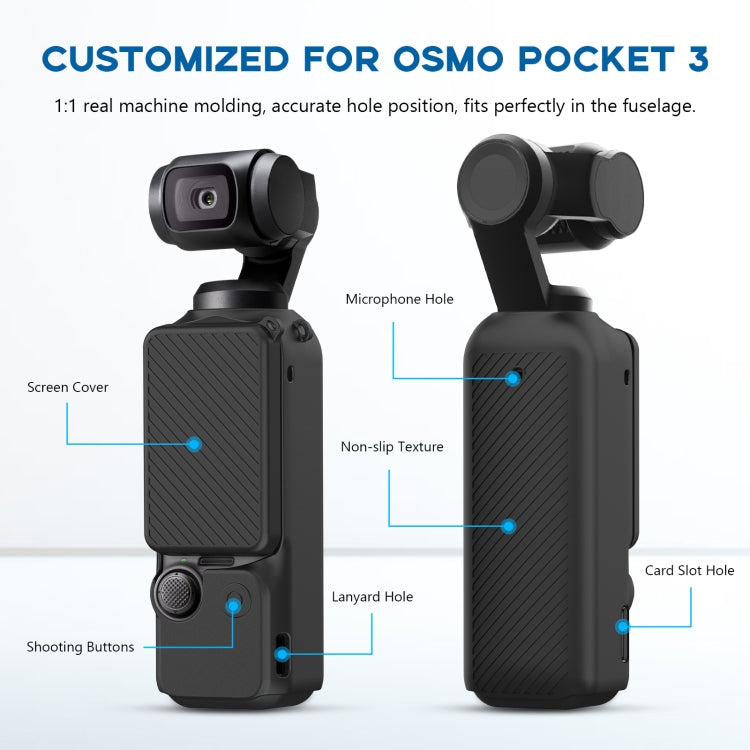 For DJI OSMO Pocket 3 PULUZ  2 in 1 Silicone Cover Case Set with Strap (Black) - Case & Bags by PULUZ | Online Shopping South Africa | PMC TechLife | Buy Now Pay Later Mobicred