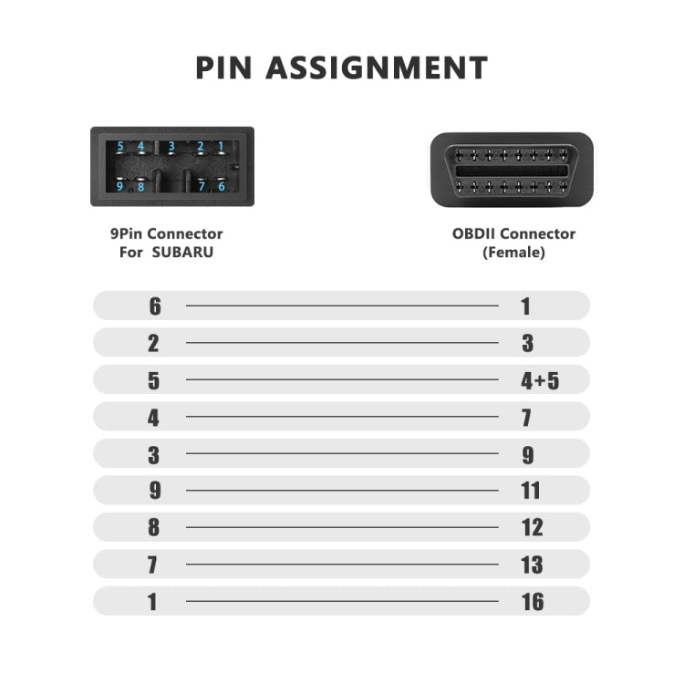 9 Pin to 16 Pin OBDII Diagnostic Cable for Subaru - Cables & Connectors by PMC TechLife | Online Shopping South Africa | PMC TechLife | Buy Now Pay Later Mobicred