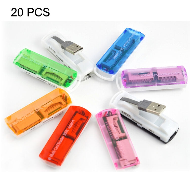 20 PCS USB 2.0 Multi Card Reader, Support SD / MMC, MS, TF, M2 Card, Random Color Delivery - free shipping - PMC Jewellery - Order now!