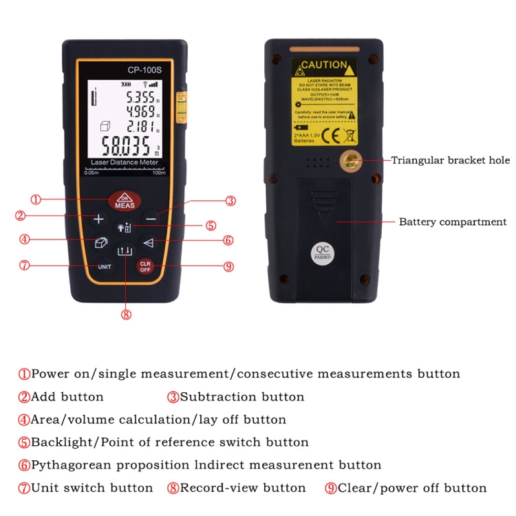 CP-100S Digital Handheld Laser Distance Meter, Max Measuring Distance: 100m - Laser Rangefinder by PMC TechLife | Online Shopping South Africa | PMC TechLife | Buy Now Pay Later Mobicred