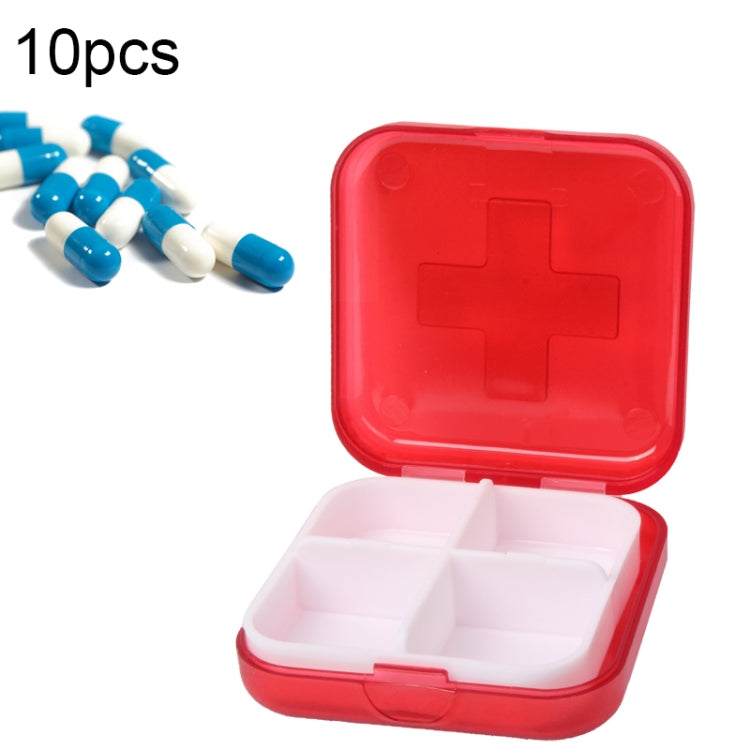 10 PCS 4 Compartments Portable Plastic Cross Pills Medicine Storage Box(Red) - free shipping - PMC TechLife - Order now!
