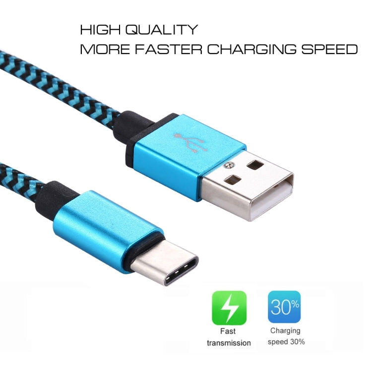 1m Woven Style USB-C / Type-C 3.1 to USB 2.0 Data Sync Charge Cable(Blue) - USB-C & Type-C Cable by PMC TechLife | Online Shopping South Africa | PMC TechLife | Buy Now Pay Later Mobicred