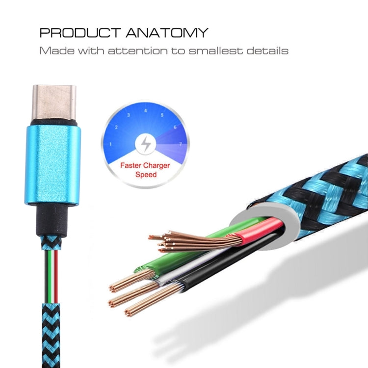 1m Woven Style USB-C / Type-C 3.1 to USB 2.0 Data Sync Charge Cable(Blue) - USB-C & Type-C Cable by PMC TechLife | Online Shopping South Africa | PMC TechLife | Buy Now Pay Later Mobicred