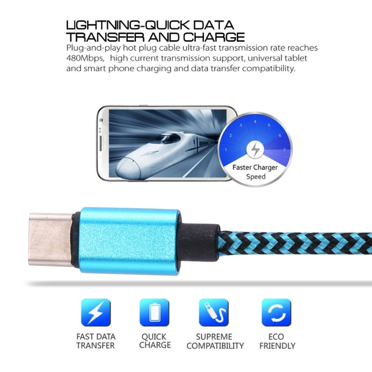 1m Woven Style USB-C / Type-C 3.1 to USB 2.0 Data Sync Charge Cable(Blue) - USB-C & Type-C Cable by PMC TechLife | Online Shopping South Africa | PMC TechLife | Buy Now Pay Later Mobicred