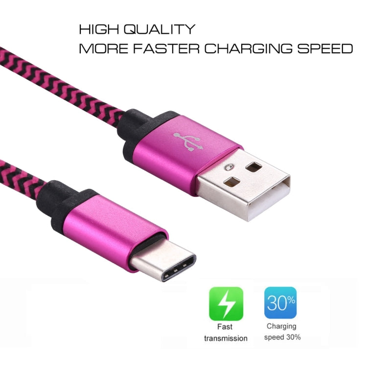 1m Woven Style USB-C / Type-C 3.1 to USB 2.0 Data Sync Charge Cable(Magenta) - USB-C & Type-C Cable by PMC TechLife | Online Shopping South Africa | PMC TechLife | Buy Now Pay Later Mobicred