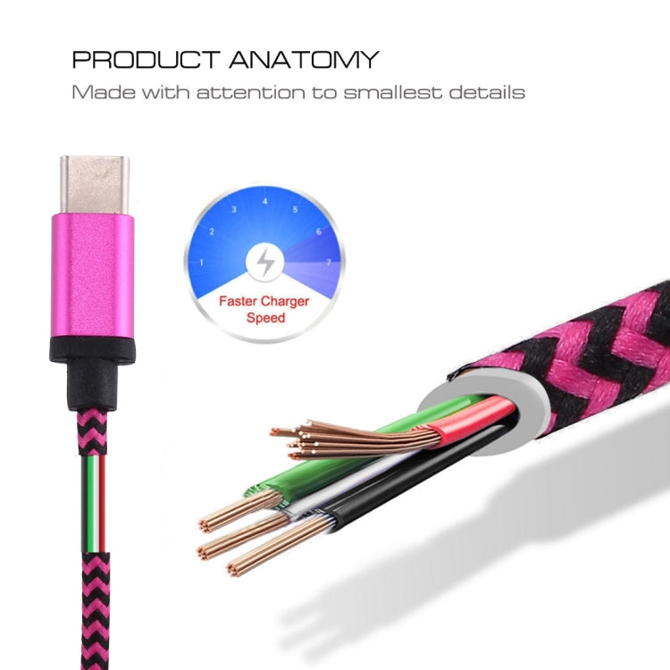 1m Woven Style USB-C / Type-C 3.1 to USB 2.0 Data Sync Charge Cable(Magenta) - USB-C & Type-C Cable by PMC TechLife | Online Shopping South Africa | PMC TechLife | Buy Now Pay Later Mobicred