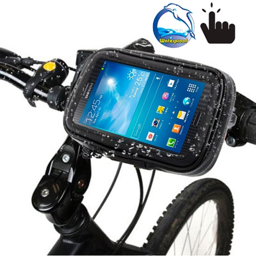 Bicycle Handlebar Mount Holder Waterproof / Sand-proof / Snow-proof / Dirt-proof Zipper Touch Bag, Suitable for Galaxy Note III / N9000 & Mega 6.3 / i9200(Black) - Holders by PMC TechLife | Online Shopping South Africa | PMC TechLife | Buy Now Pay Later Mobicred