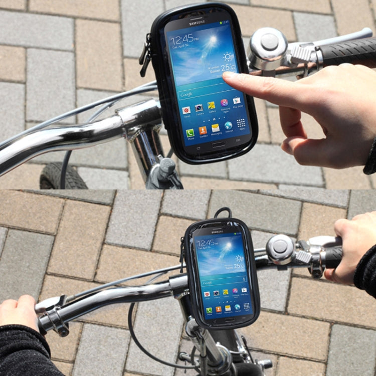 Bicycle Handlebar Mount Holder Waterproof / Sand-proof / Snow-proof / Dirt-proof Zipper Touch Bag, Suitable for Galaxy Note III / N9000 & Mega 6.3 / i9200(Black) - Holders by PMC TechLife | Online Shopping South Africa | PMC TechLife | Buy Now Pay Later Mobicred