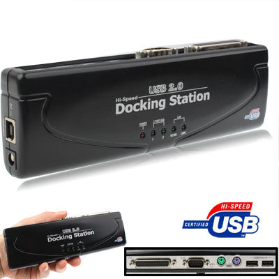 Hi-speed USB 2.0 Docking Station with 8 Ports (2xUSB 2.0 + PS2 Mouse + PS2 Keyboard + RS232 + DB25 + LAN + Upstream),Black(Black) - USB 2.0 HUB by PMC Jewellery | Online Shopping South Africa | PMC Jewellery | Buy Now Pay Later Mobicred