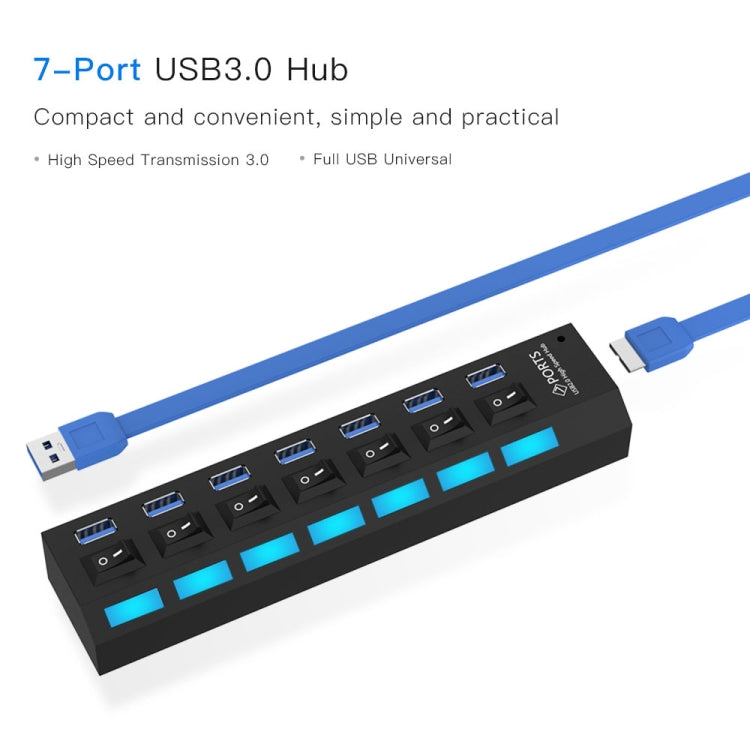 7 Ports USB 3.0 HUB, Super Speed 5Gbps, Plug and Play, Support 1TB(Black) - free shipping - PMC Jewellery - Order now!