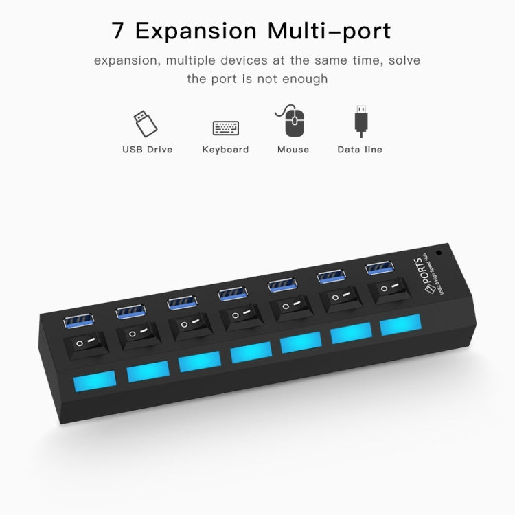 7 Ports USB 3.0 HUB, Super Speed 5Gbps, Plug and Play, Support 1TB(Black) - free shipping - PMC Jewellery - Order now!