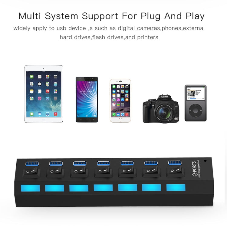 7 Ports USB 3.0 HUB, Super Speed 5Gbps, Plug and Play, Support 1TB(Black) - free shipping - PMC Jewellery - Order now!