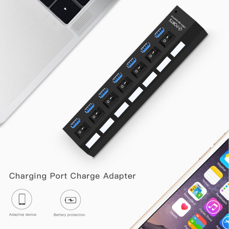 7 Ports USB 3.0 HUB, Super Speed 5Gbps, Plug and Play, Support 1TB(Black) - free shipping - PMC Jewellery - Order now!