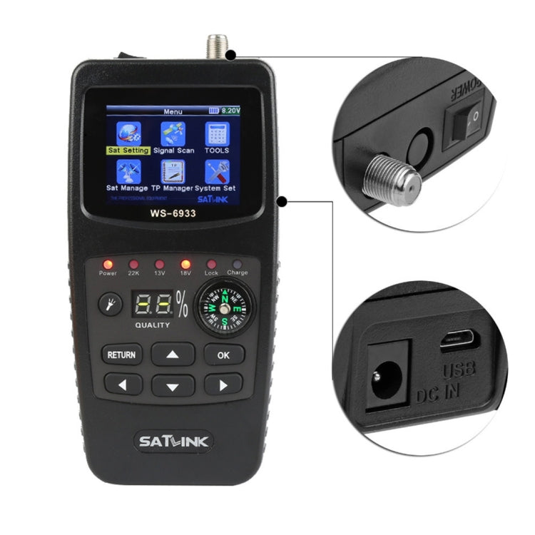 SATLINK WS6933 Portable Digital Satellite Finder Meter, 2.1 inch LCD Colour Screen, DVB-S2/S Signal Pointer(AU Plug) - free shipping - PMC TechLife - Order now!