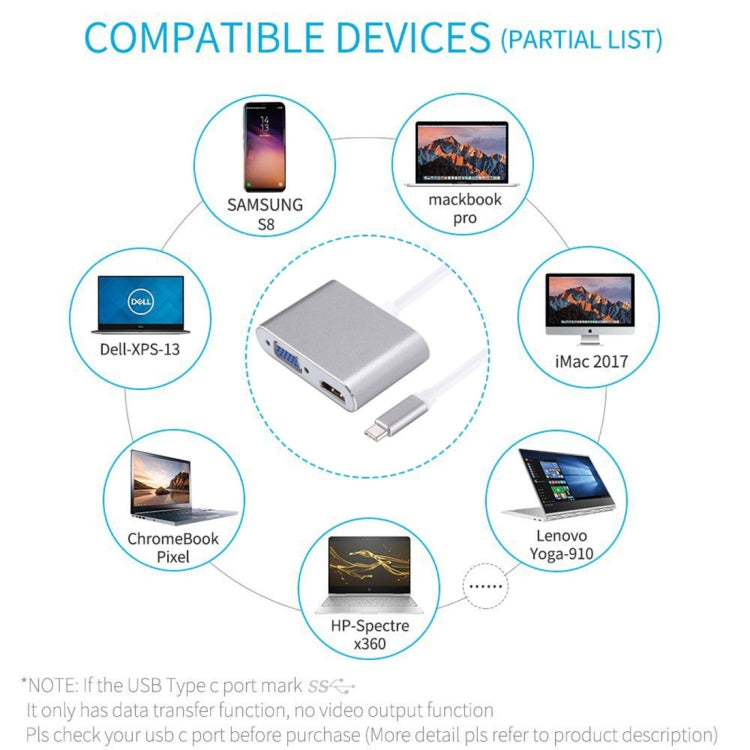2 in 1 VGA & HDMI Female to USB-C / Type-C Male Hub Splitter Adapter(Grey) - free shipping - PMC Jewellery - Order now!