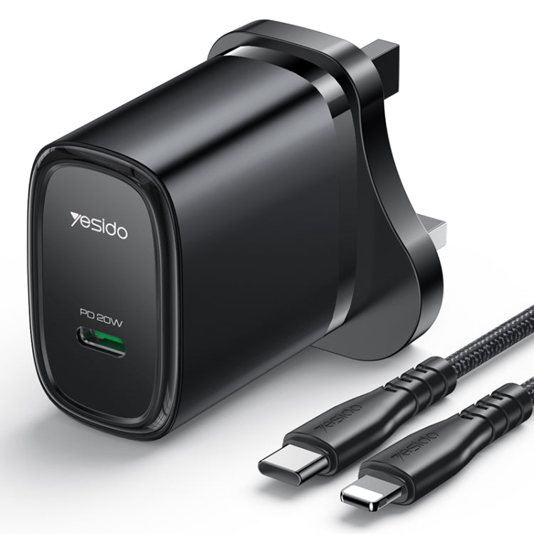 Yesido YC76BL PD 20W USB-C / Type-C Port Quick Charger with Type-C to 8 Pin Cable, UK Plug (Black) - USB Charger by Yesido | Online Shopping South Africa | PMC TechLife | Buy Now Pay Later Mobicred
