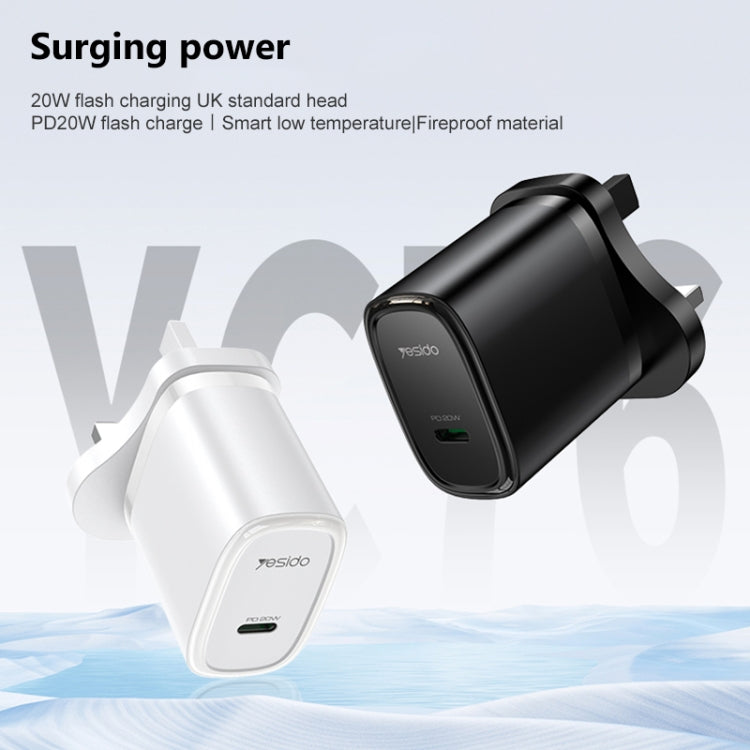 Yesido YC76BL PD 20W USB-C / Type-C Port Quick Charger with Type-C to 8 Pin Cable, UK Plug (Black) - USB Charger by Yesido | Online Shopping South Africa | PMC TechLife | Buy Now Pay Later Mobicred