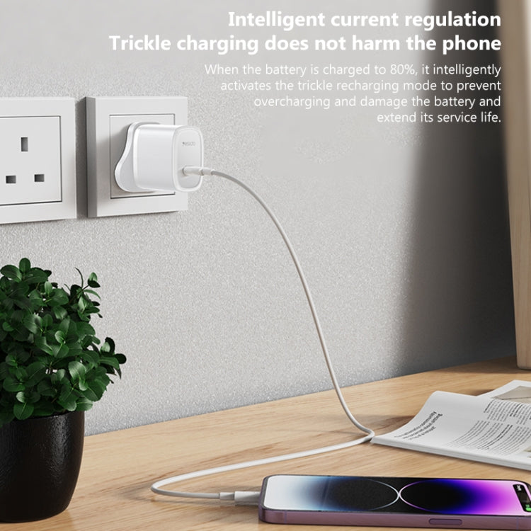 Yesido YC76BL PD 20W USB-C / Type-C Port Quick Charger with Type-C to 8 Pin Cable, UK Plug (Black) - USB Charger by Yesido | Online Shopping South Africa | PMC TechLife | Buy Now Pay Later Mobicred