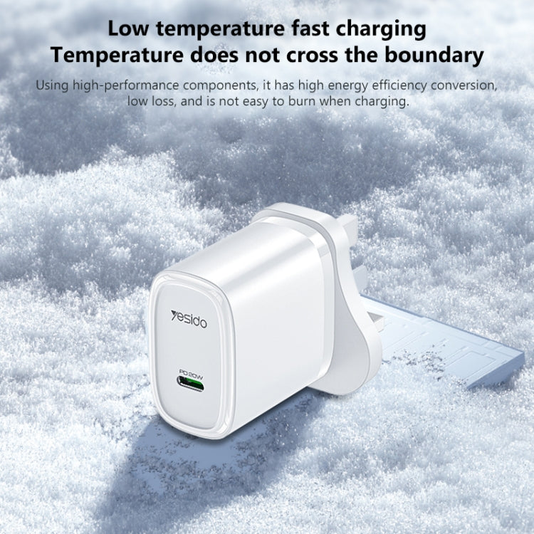 Yesido YC76BL PD 20W USB-C / Type-C Port Quick Charger with Type-C to 8 Pin Cable, UK Plug (Black) - USB Charger by Yesido | Online Shopping South Africa | PMC TechLife | Buy Now Pay Later Mobicred