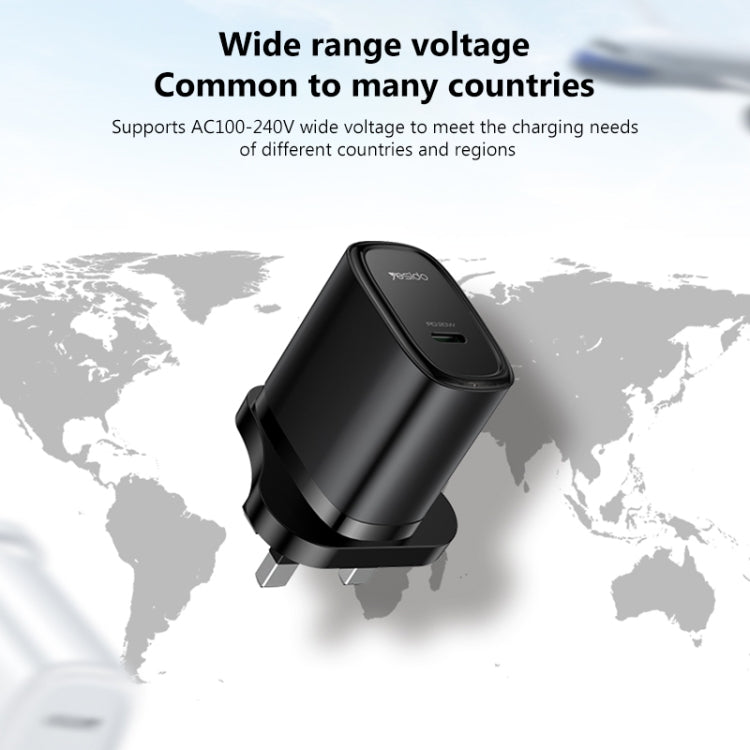 Yesido YC76BL PD 20W USB-C / Type-C Port Quick Charger with Type-C to 8 Pin Cable, UK Plug (Black) - USB Charger by Yesido | Online Shopping South Africa | PMC TechLife | Buy Now Pay Later Mobicred