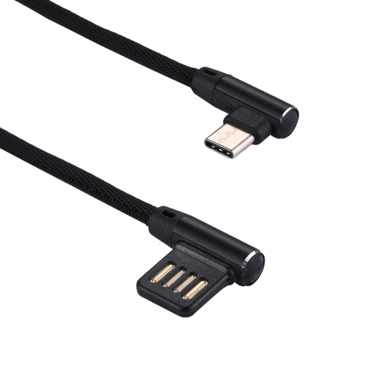 1m 2.4A Output USB to USB-C / Type-C Double Elbow Design Nylon Weave Style Data Sync Charging Cable(Black) - free shipping - PMC TechLife - Order now!