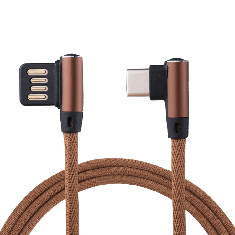 1m 2.4A Output USB to USB-C / Type-C Double Elbow Design Nylon Weave Style Data Sync Charging Cable(Coffee) - USB-C & Type-C Cable by PMC TechLife | Online Shopping South Africa | PMC TechLife | Buy Now Pay Later Mobicred