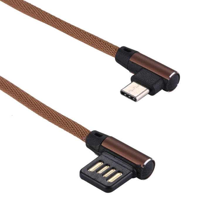 1m 2.4A Output USB to USB-C / Type-C Double Elbow Design Nylon Weave Style Data Sync Charging Cable(Coffee) - USB-C & Type-C Cable by PMC TechLife | Online Shopping South Africa | PMC TechLife | Buy Now Pay Later Mobicred