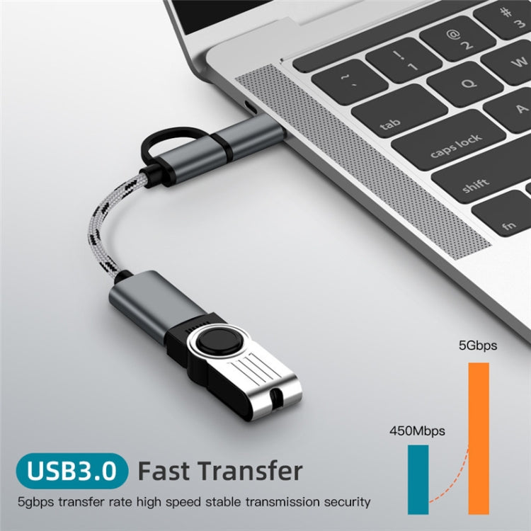 USB 3.0 Female to Micro USB + USB-C / Type-C Male Charging + Transmission OTG Nylon Braided Adapter Cable, Cable Length: 17cm (Gold) - OTG Adapter by PMC Jewellery | Online Shopping South Africa | PMC Jewellery | Buy Now Pay Later Mobicred