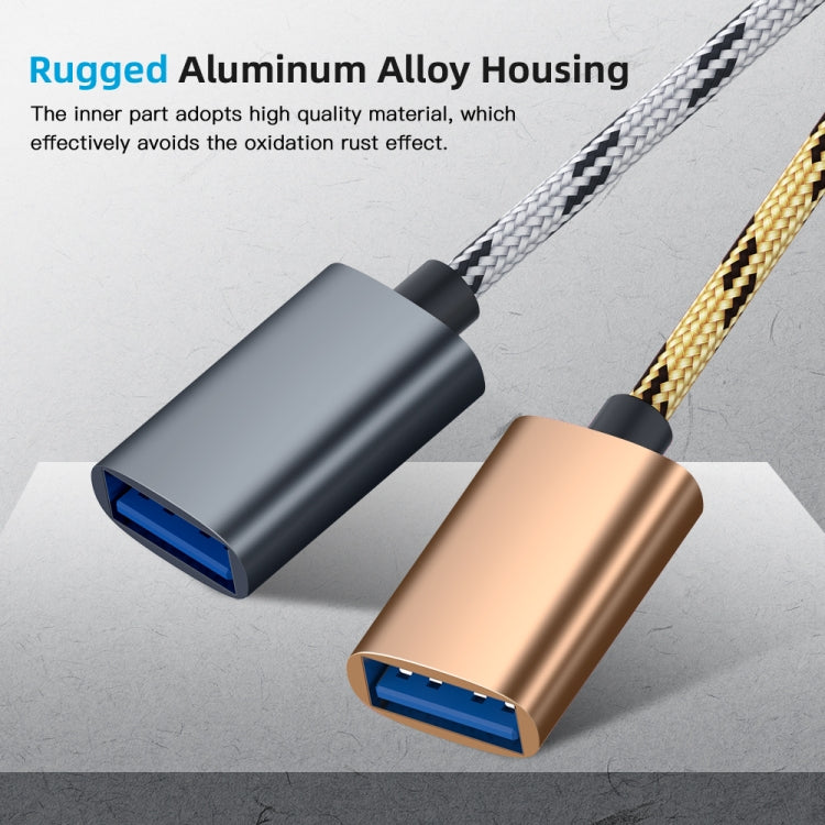 USB 3.0 Female to Micro USB + USB-C / Type-C Male Charging + Transmission OTG Nylon Braided Adapter Cable, Cable Length: 17cm (Gold) - OTG Adapter by PMC Jewellery | Online Shopping South Africa | PMC Jewellery | Buy Now Pay Later Mobicred