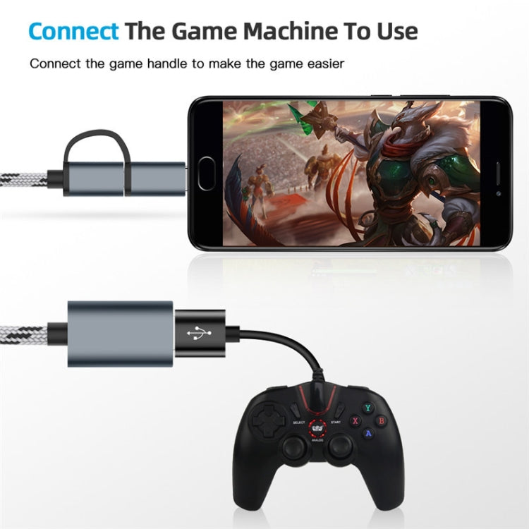 USB 3.0 Female to Micro USB + USB-C / Type-C Male Charging + Transmission OTG Nylon Braided Adapter Cable, Cable Length: 17cm (Gold) - OTG Adapter by PMC Jewellery | Online Shopping South Africa | PMC Jewellery | Buy Now Pay Later Mobicred