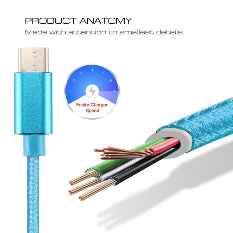 Knit Texture USB to USB-C / Type-C Data Sync Charging Cable, Cable Length: 3m, 3A Total Output, 2A Transfer Data(Blue) - USB-C & Type-C Cable by PMC TechLife | Online Shopping South Africa | PMC TechLife | Buy Now Pay Later Mobicred