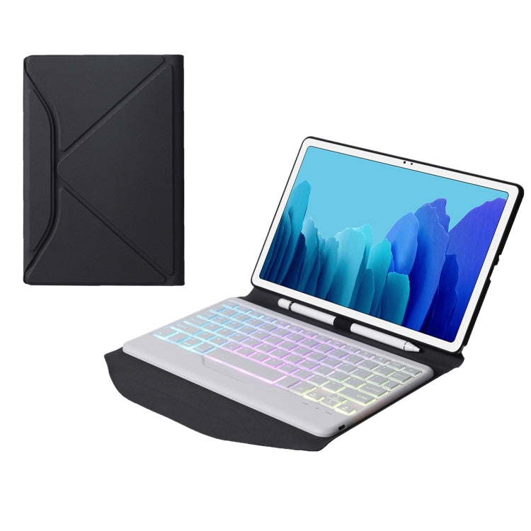 B500S Diamond Texture Triangle Back Holder Splittable Bluetooth Keyboard Leather Tablet Case with Backlight for Samsung Galaxy Tab A7 10.4 2020 (White + Black) - Samsung Keyboard by PMC TechLife | Online Shopping South Africa | PMC TechLife