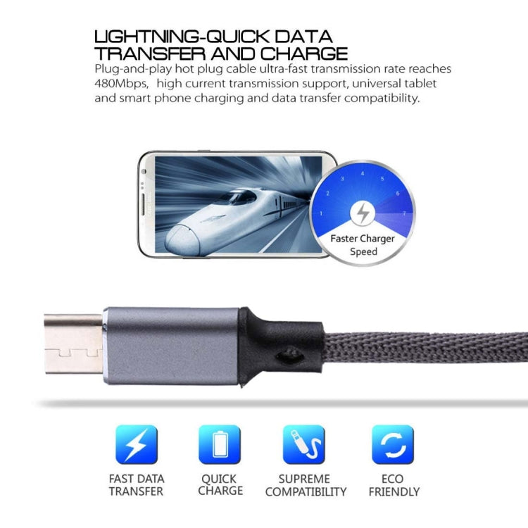 1m 2A Output USB to USB-C / Type-C Nylon Weave Style Data Sync Charging Cable(Grey) - USB-C & Type-C Cable by PMC TechLife | Online Shopping South Africa | PMC TechLife | Buy Now Pay Later Mobicred