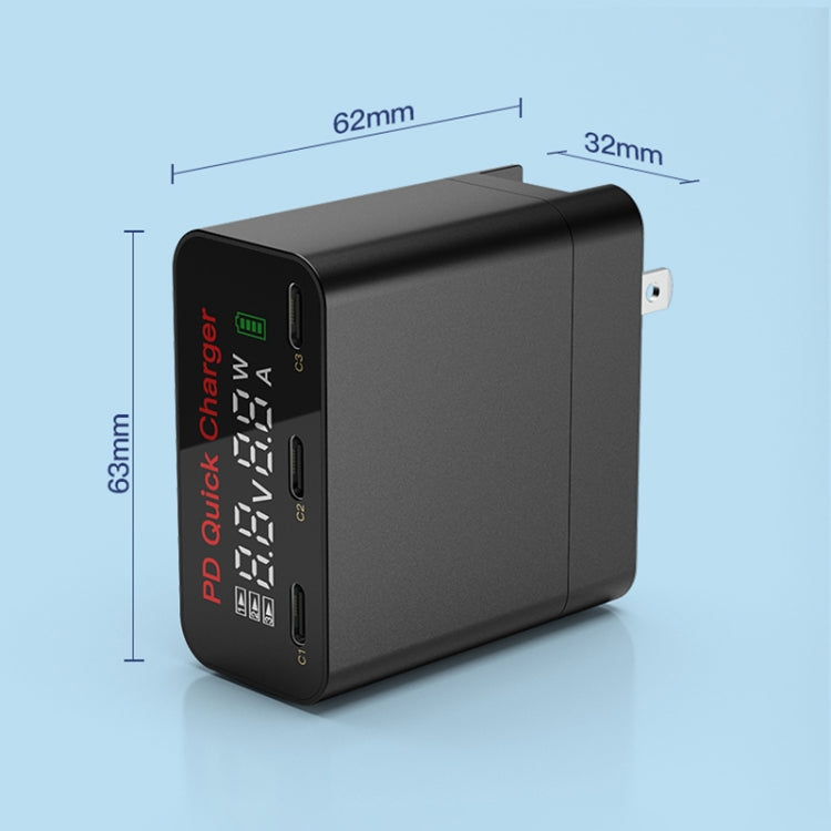 WLX-X8 65W Max 3 Ports USB-C / Type-C Quick Charger Adapter, US Plug (Black) - free shipping - PMC Jewellery - Order now!
