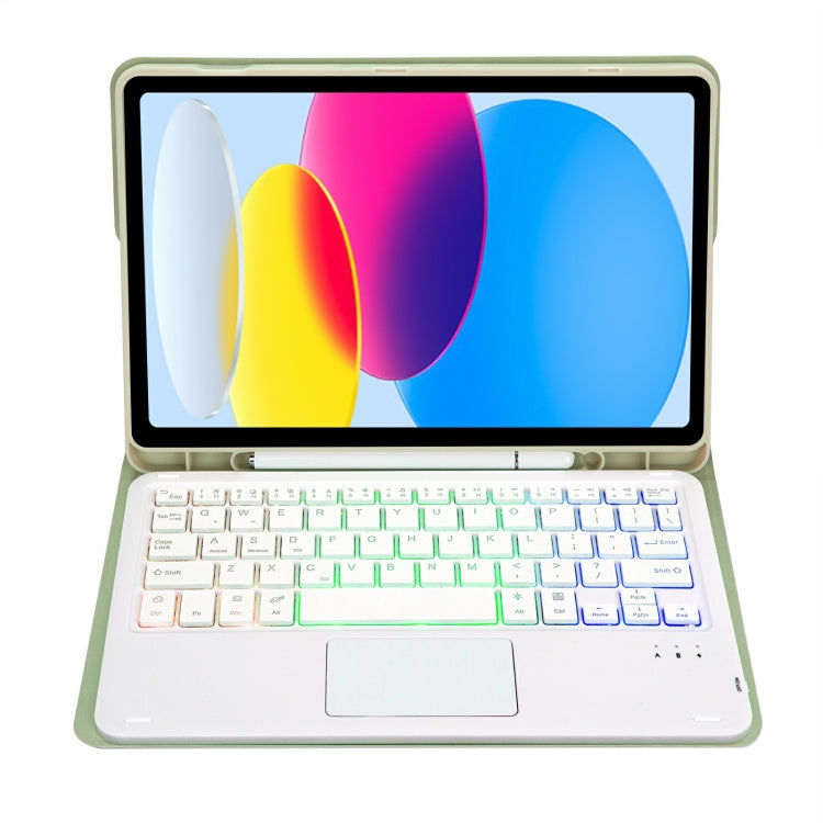 For iPad 10th Gen 10.9 2022 A10B-AS Lambskin Texture Backlight Bluetooth Touch Keyboard Leather Tablet Case with Pen Slot (Green) - Universal by PMC TechLife | Online Shopping South Africa | PMC TechLife