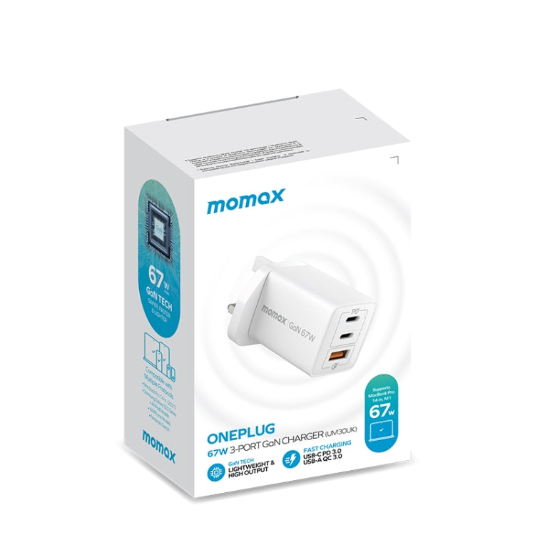 MOMAX UM30 PD 67W Fast Charger Power Adapter, UK Plug(White) - free shipping - PMC TechLife - Order now!