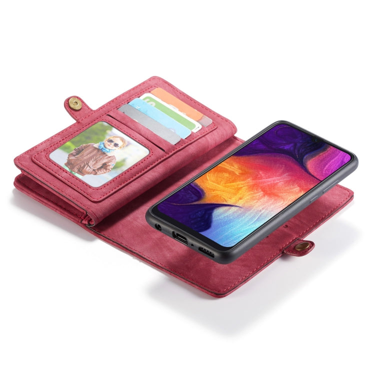 CaseMe-008 Detachable Multifunctional Retro Frosted Horizontal Flip Leather Case for Galaxy A50, with Card Slot & Holder & Zipper Wallet & Photo Frame(Red) - free shipping - PMC Jewellery - Order now!