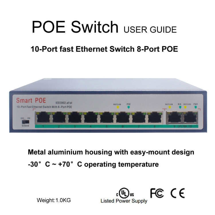 ESCAM POE 8+2 10-Port Fast Ethernet Switch 8-Port POE 10/100M 120W Network Switch, Transmission Distance: 150m(Blue) - free shipping - PMC Jewellery - Order now!