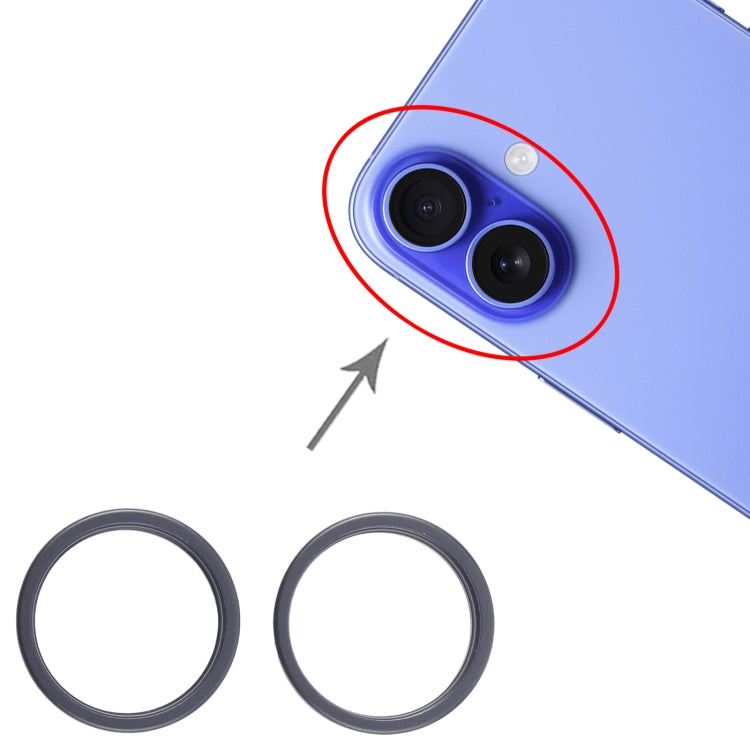 For iPhone 16 Plus 2pcs/set Rear Camera Glass Lens Metal Outside Protector Hoop Ring (Black) - Camera Series by PMC Jewellery | Online Shopping South Africa | PMC Jewellery | Buy Now Pay Later Mobicred