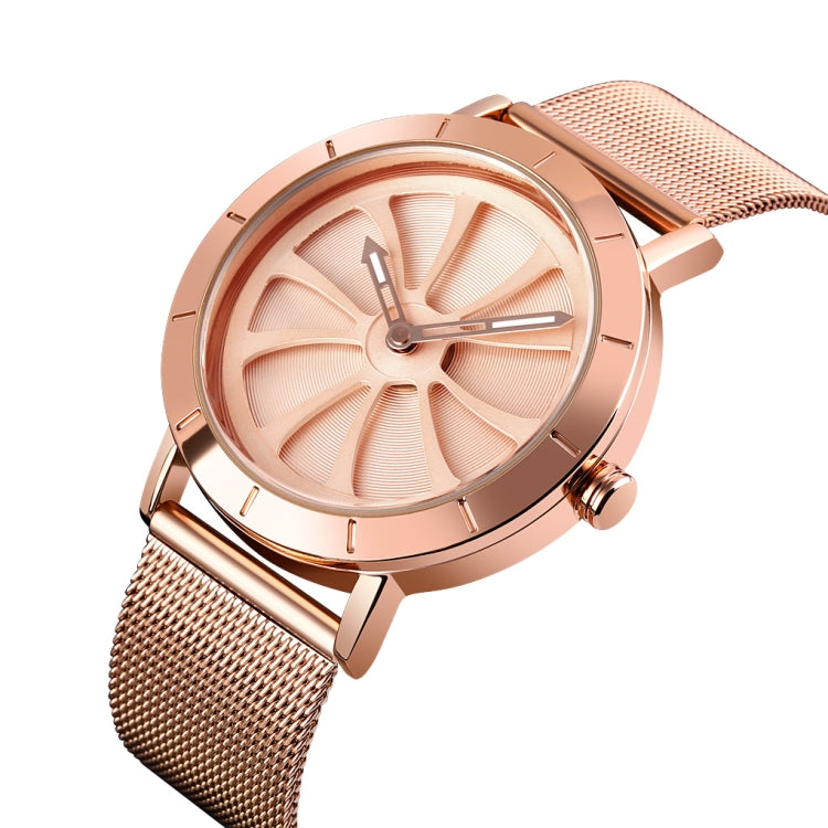 SKMEI 9204 Fashion Skeleton Rotating Dial Waterproof Business Mesh Belt Quartz Watch Men Watch(Rose Gold) - free shipping - PMC TechLife - Order now!