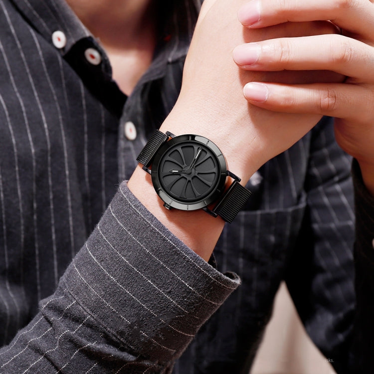 SKMEI 9204 Fashion Skeleton Rotating Dial Waterproof Business Mesh Belt Quartz Watch Men Watch(Rose Gold) - free shipping - PMC TechLife - Order now!