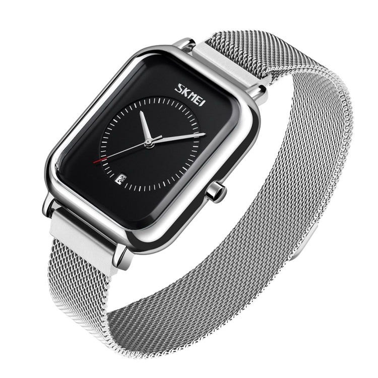 SKMEI 9207 Fashion Creative Simple Watch Men Magnetic Buckle Mesh Belt Steel Belt Couple Quartz Watch(Silver Black) - free shipping - PMC TechLife - Order now!