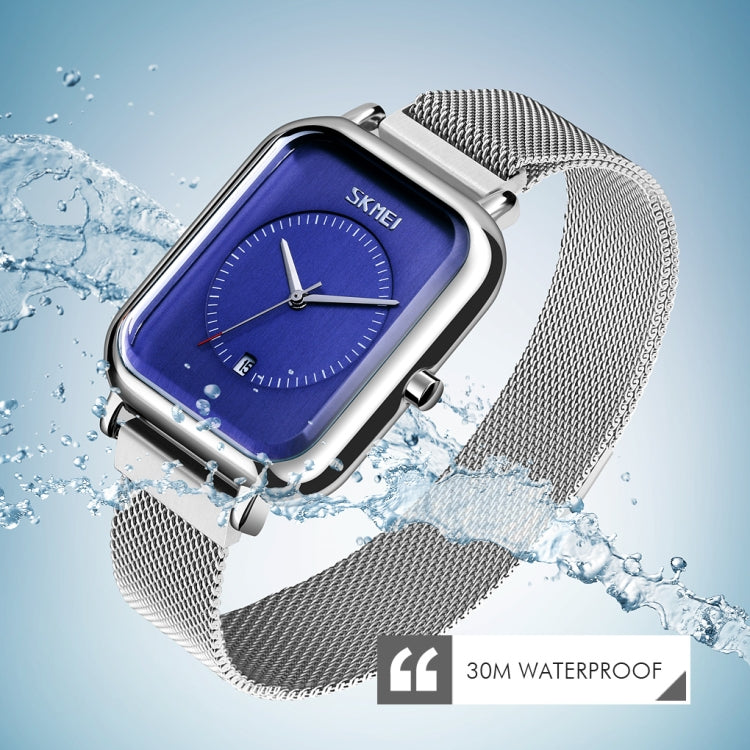 SKMEI 9207 Fashion Creative Simple Watch Men Magnetic Buckle Mesh Belt Steel Belt Couple Quartz Watch(Silver Blue) - free shipping - PMC TechLife - Order now!