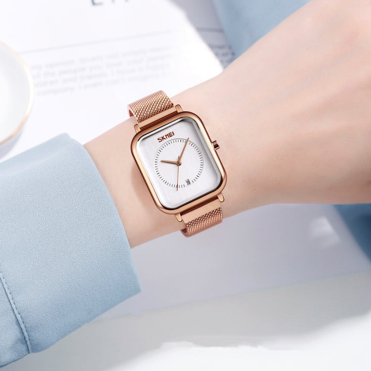 SKMEI 9207 Fashion Creative Simple Watch Men Magnetic Buckle Mesh Belt Steel Belt Couple Quartz Watch(Rose Gold) - free shipping - PMC TechLife - Order now!